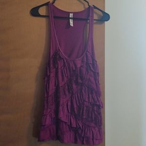 Purple tank top with lace and ruffles